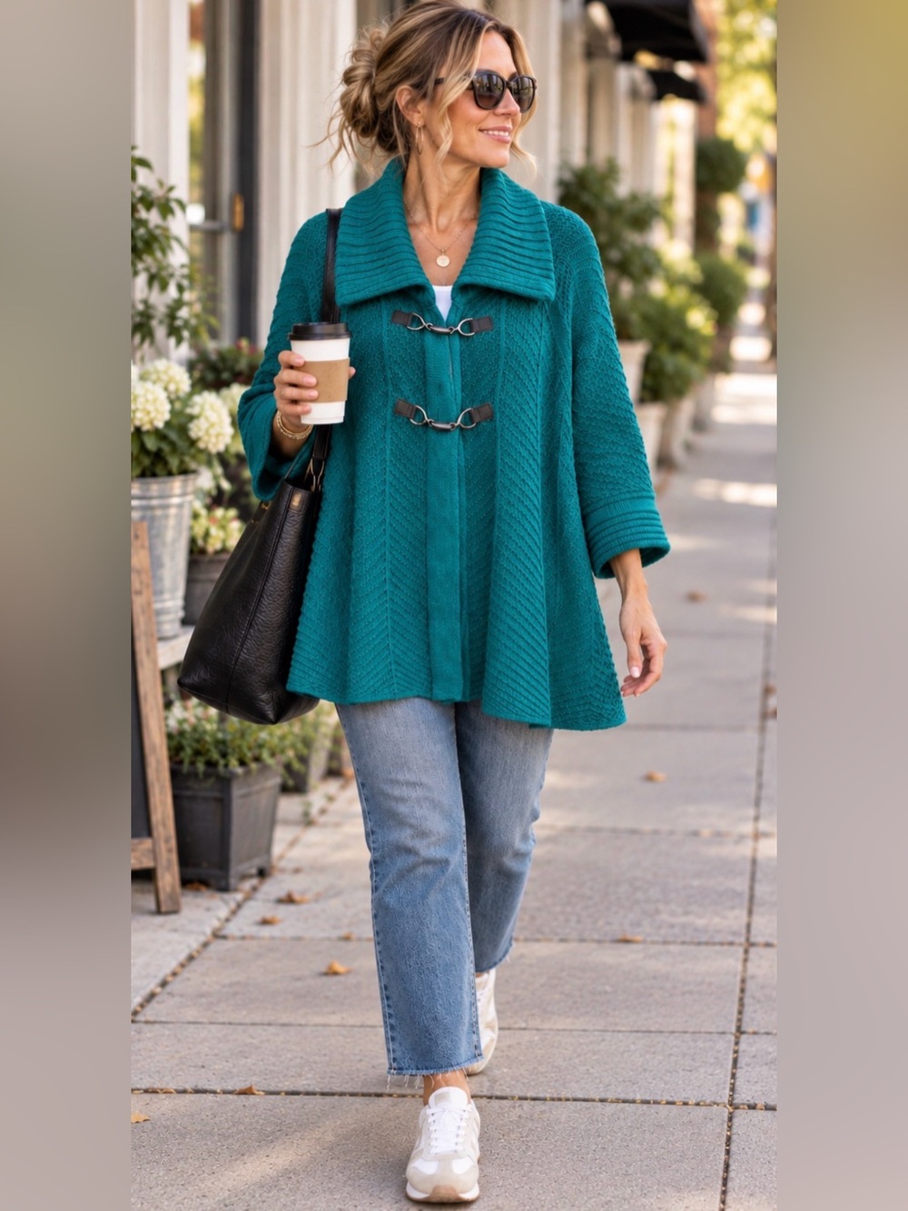 JM Collection Teal Toggle Front Swing Cardigan Sweater Jacket